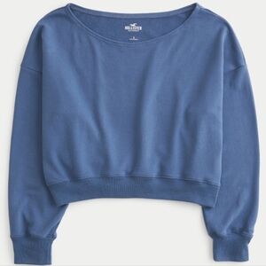Hollister Easy Terry Off The Shoulder Sweatshirt Cropped Top Small Blue